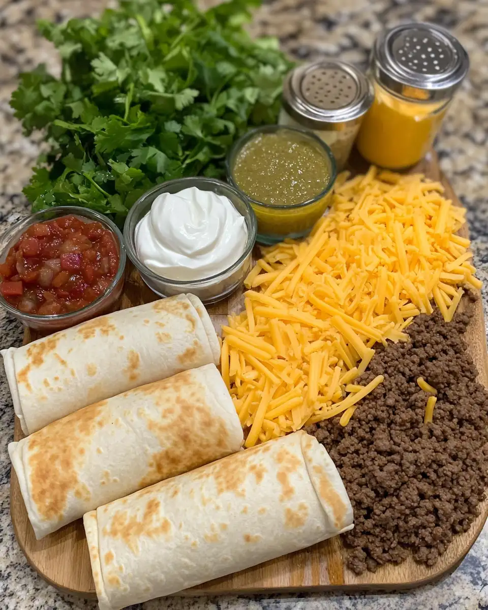 Ingredients for Ultimate Crispy Beef and Cheese Chimichangas Adventure