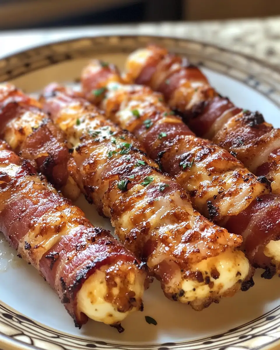 Final dish - Irresistible Cheesy Bacon-Wrapped Mozzarella Sticks Delight