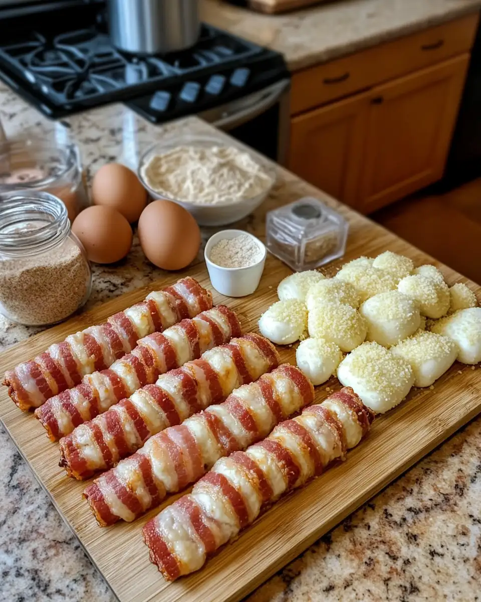 Ingredients for Irresistible Cheesy Bacon-Wrapped Mozzarella Sticks Delight