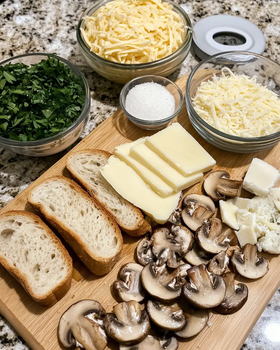 Ingredients for Indulge in Irresistible Cheesy Mushroom and Garlic Toasts