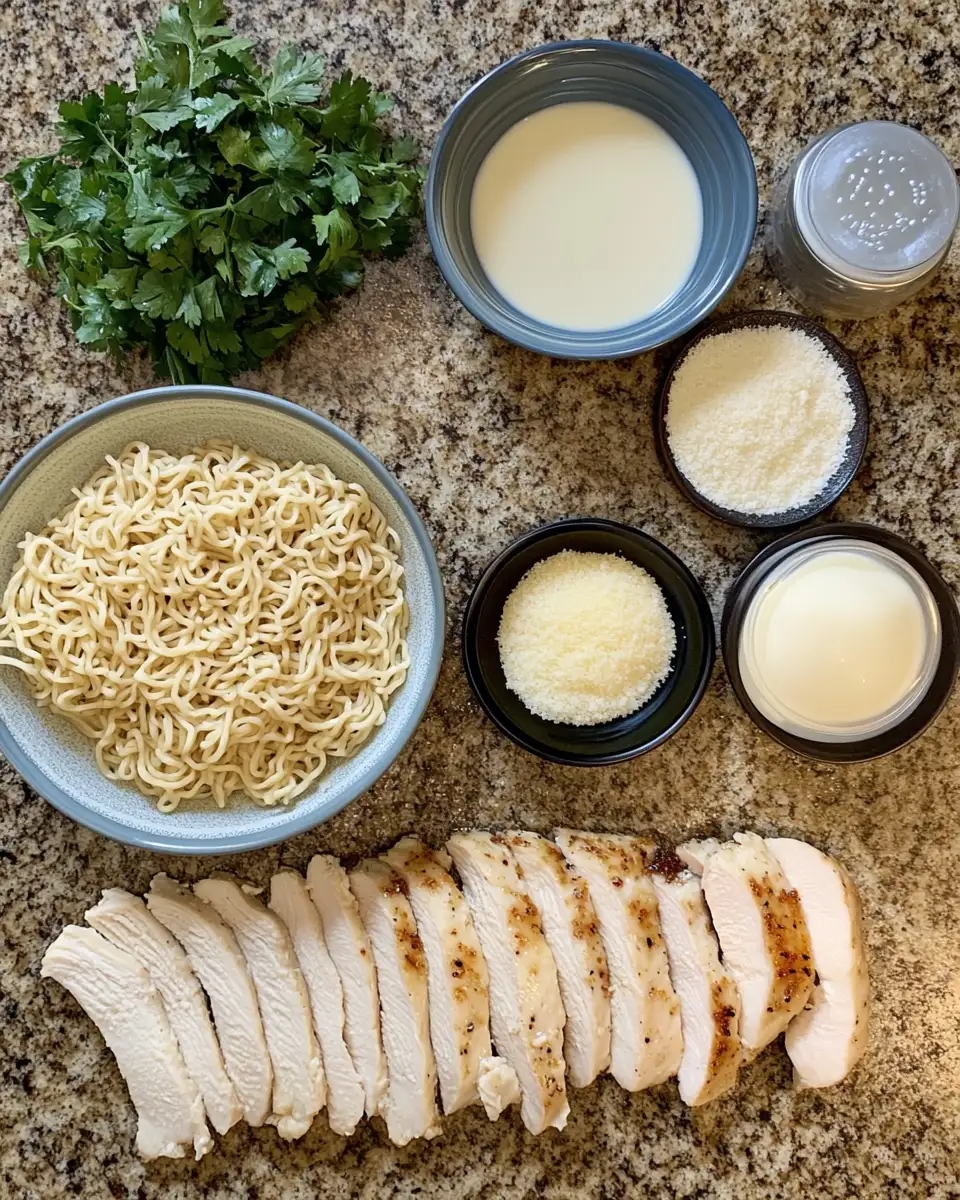 Ingredients for Ultimate Comfort: Chicken Ramen with Creamy Garlic Sauce Delight