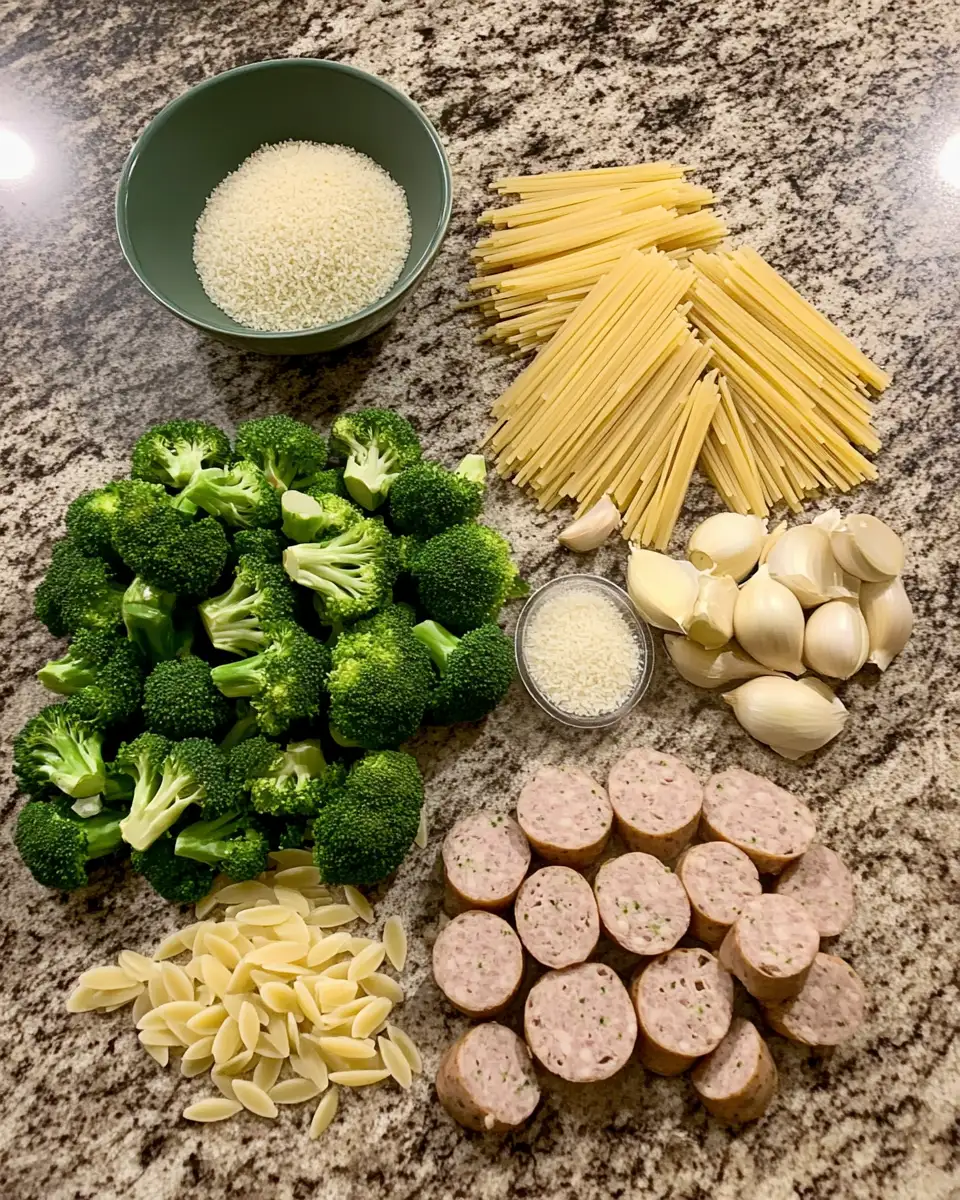 Ingredients for Savor the Flavor: Chicken Sausage Broccoli Orzo Delight