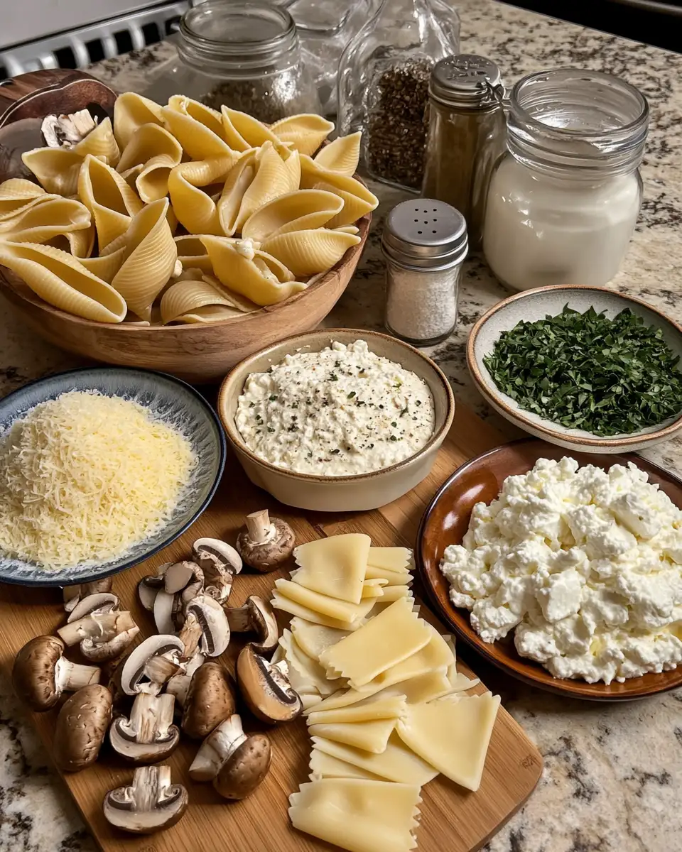 Ingredients for Indulge in Comfort: Creamy Garlic Mushroom Stuffed Shells Delight