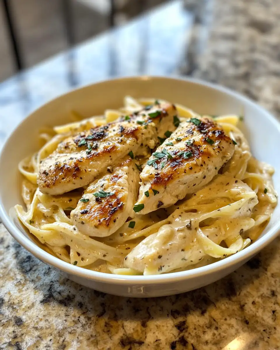 Final dish - Indulge in the Ultimate Comfort: Creamy Garlic Parmesan Chicken Pasta Delight