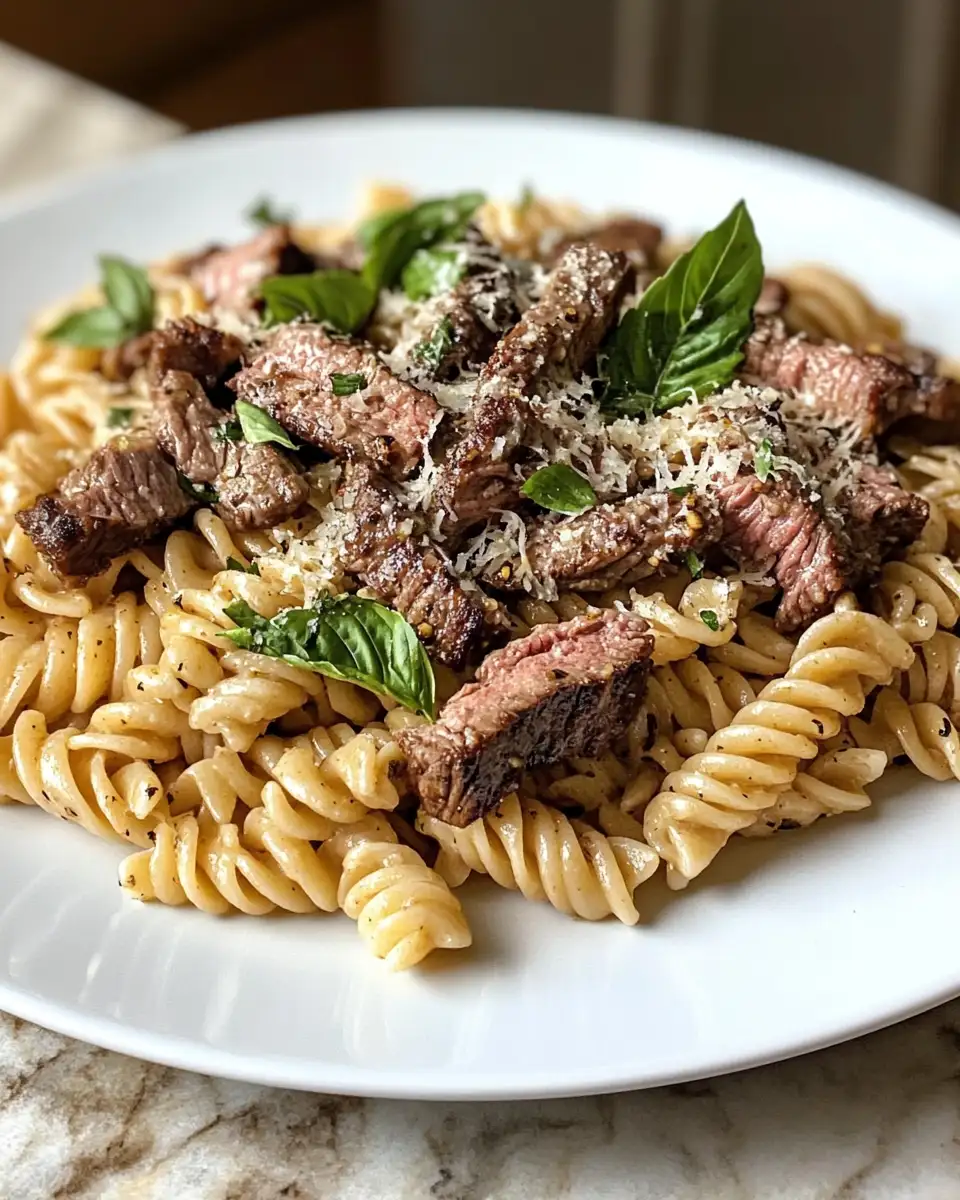 Final dish - Indulge in Creamy Garlic Parmesan Rotini with Tender Beef Bliss