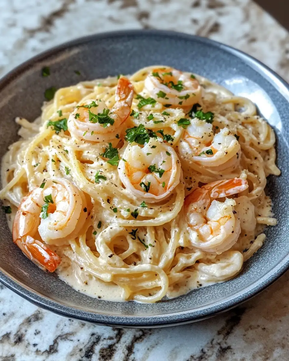 Final dish - Indulge in the Ultimate Creamy Garlic Shrimp Pasta Delight