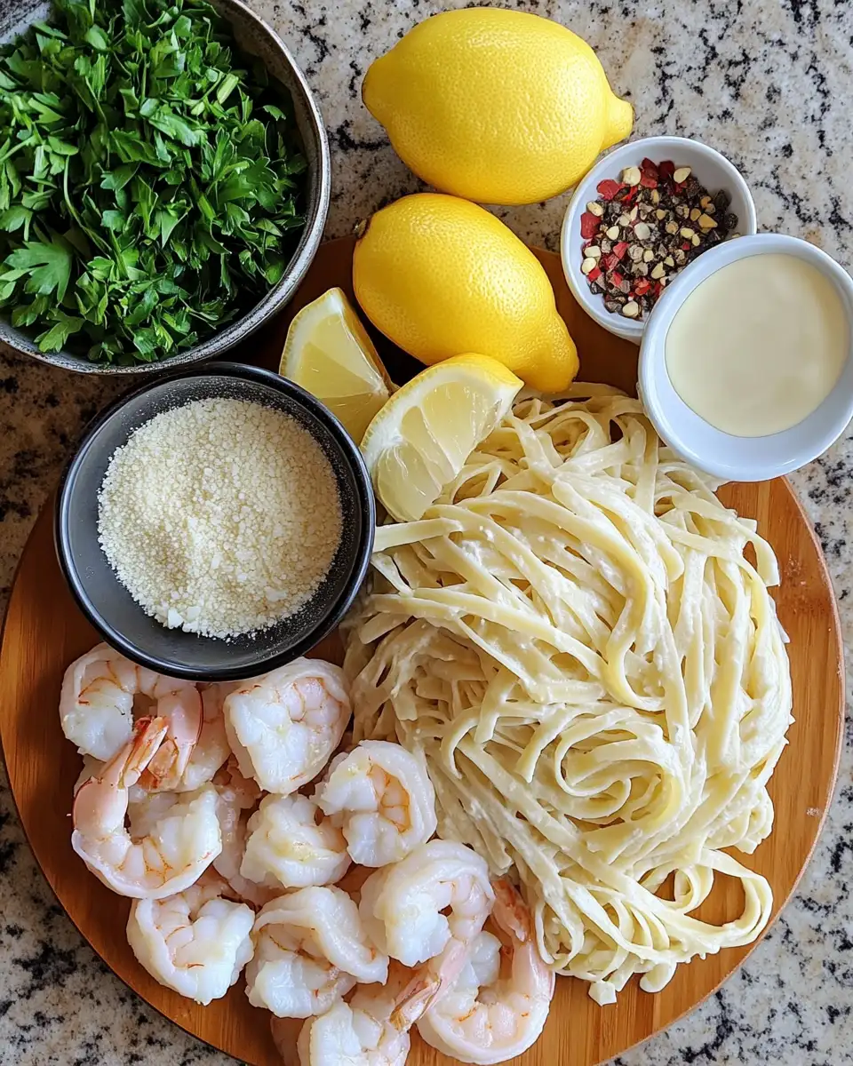 Ingredients for Indulge in the Ultimate Creamy Garlic Shrimp Pasta Delight