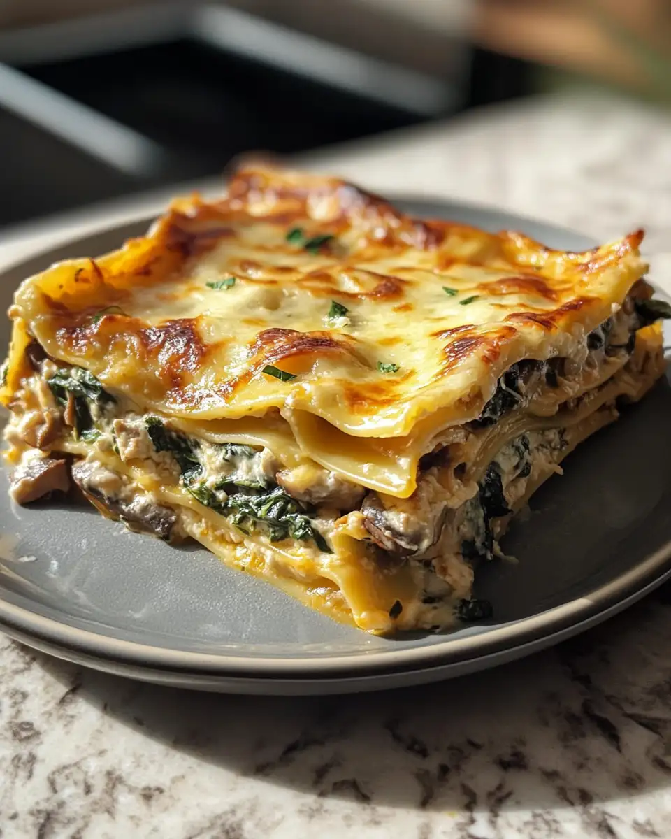 Final dish - Irresistibly Indulgent: Dive into the Creamy Mushroom Spinach Lasagna Experience