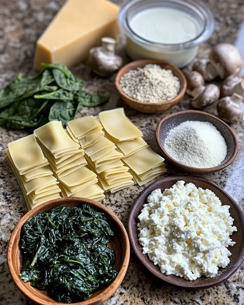 Ingredients for Irresistibly Indulgent: Dive into the Creamy Mushroom Spinach Lasagna Experience