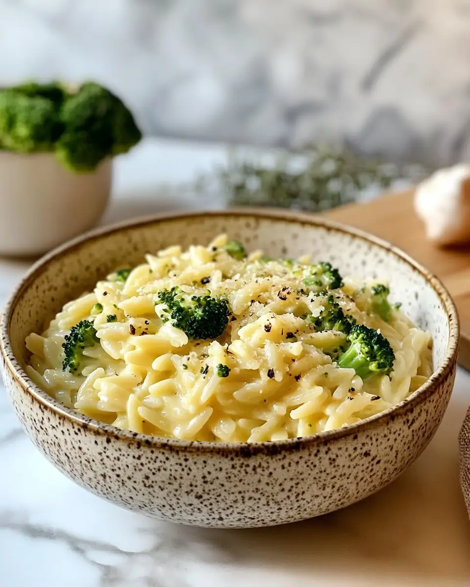Final dish - Savor the Simplicity of Creamy One-Pot Broccoli Cheddar Orzo