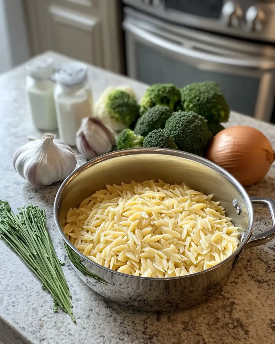 Ingredients for Savor the Simplicity of Creamy One-Pot Broccoli Cheddar Orzo