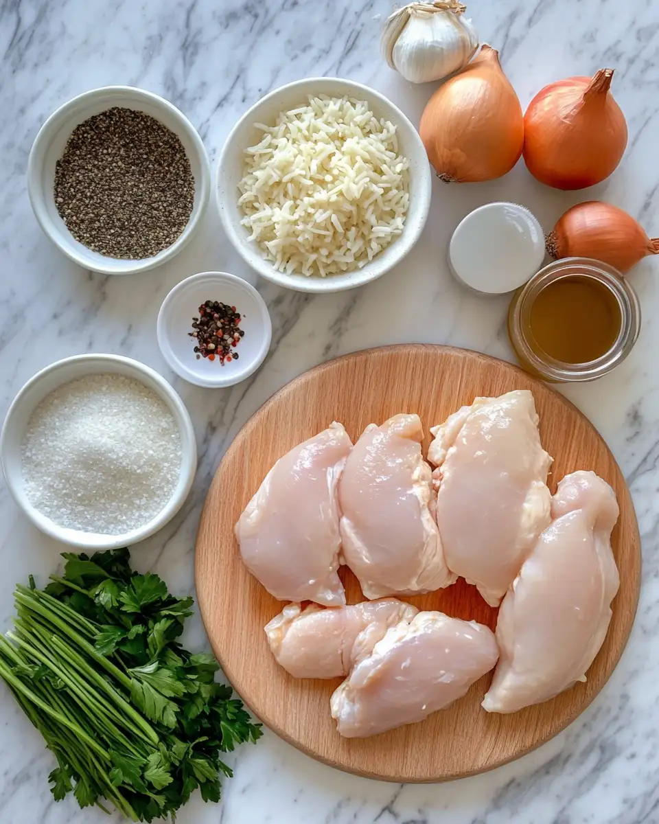 Ingredients for Irresistibly Comforting: Creamy Smothered Chicken and Rice Delight
