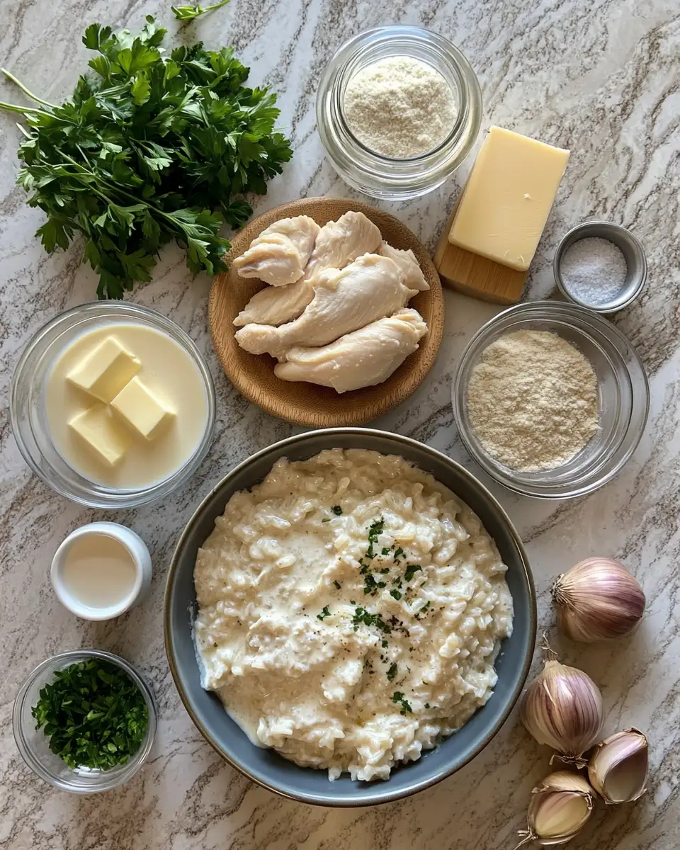 Ingredients for Ultimate Comfort: Creamy Smothered Chicken and Rice Delight