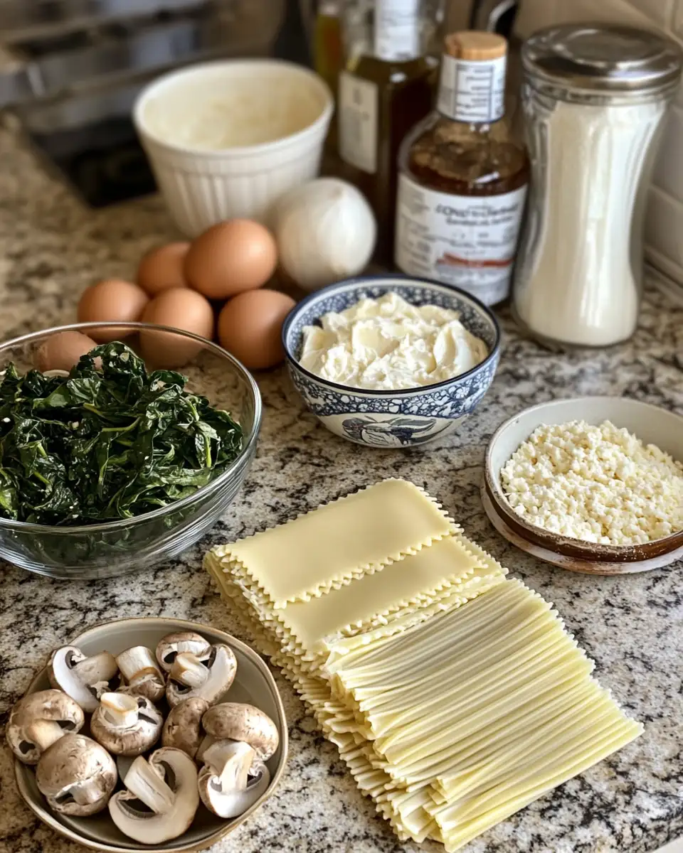 Ingredients for Indulge in Layers of Flavor with Creamy Spinach and Mushroom Lasagna
