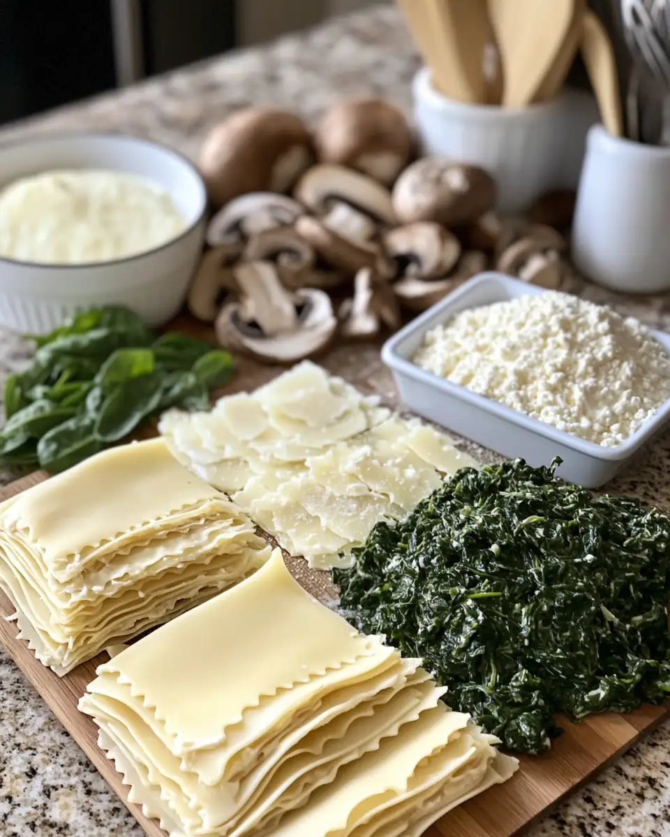 Ingredients for Decadent Layers: Discover the Ultimate Creamy Spinach and Mushroom White Lasagna
