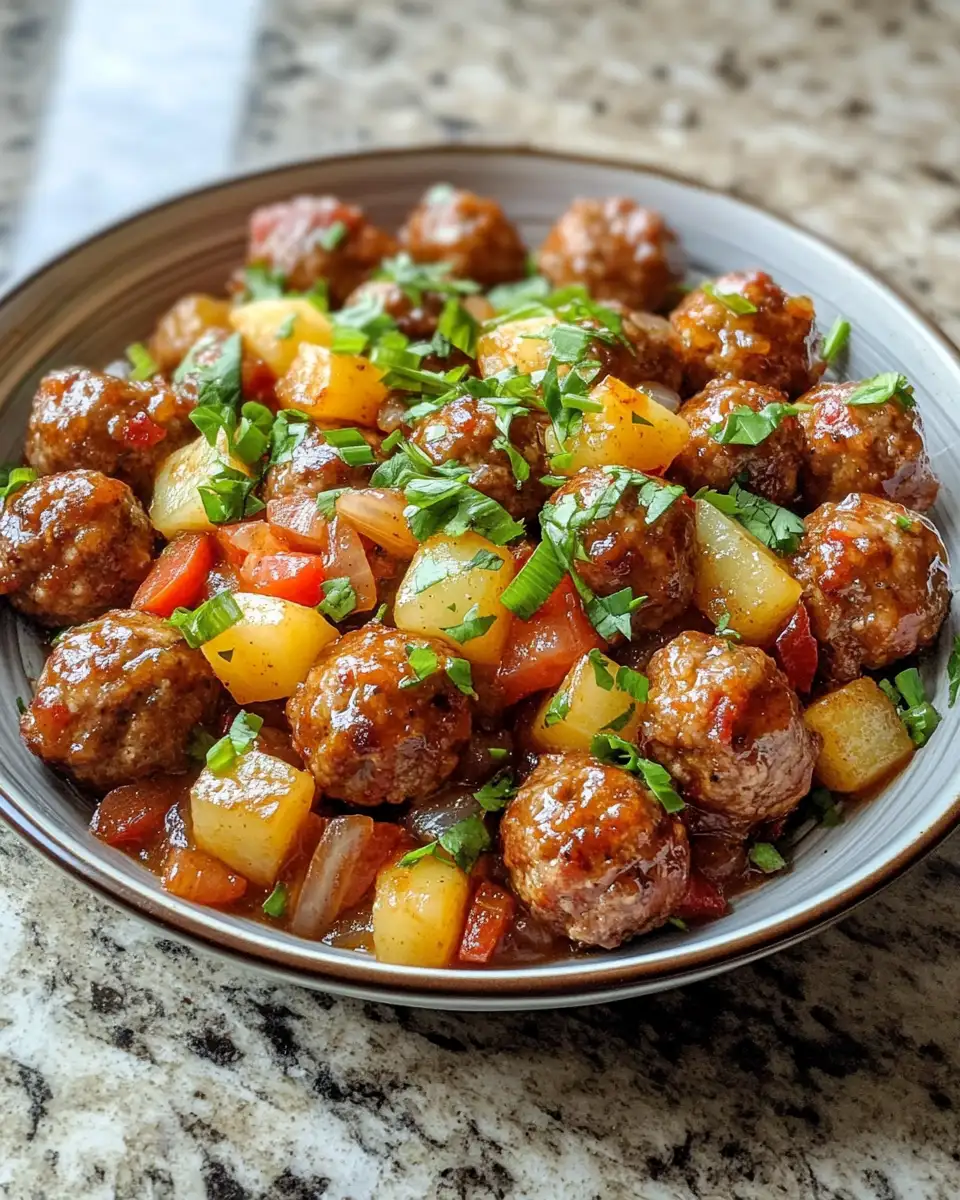 Final dish - Tropical Flavor Fiesta with Crockpot Hawaiian Meatballs