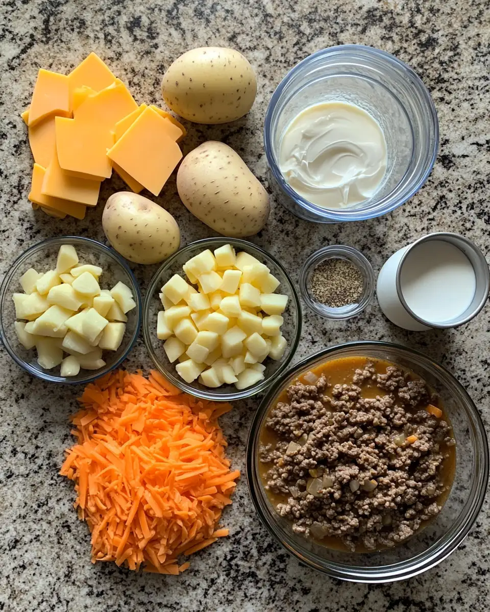 Ingredients for Cheeseburger Bliss in a Bowl: The Easiest Crockpot Soup Ever