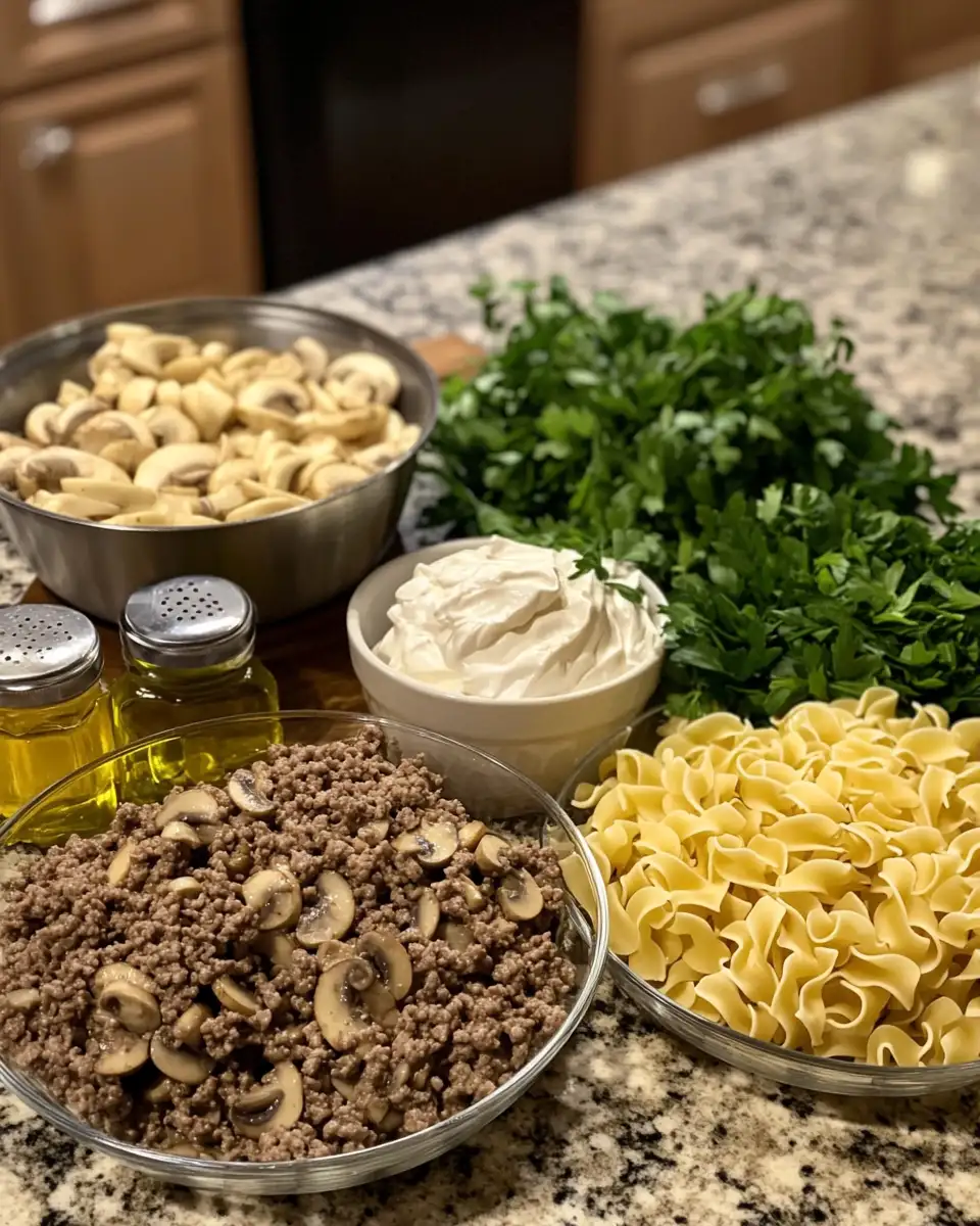 Ingredients for Savor the Comfort: Easy Ground Beef Stroganoff for Cozy Nights
