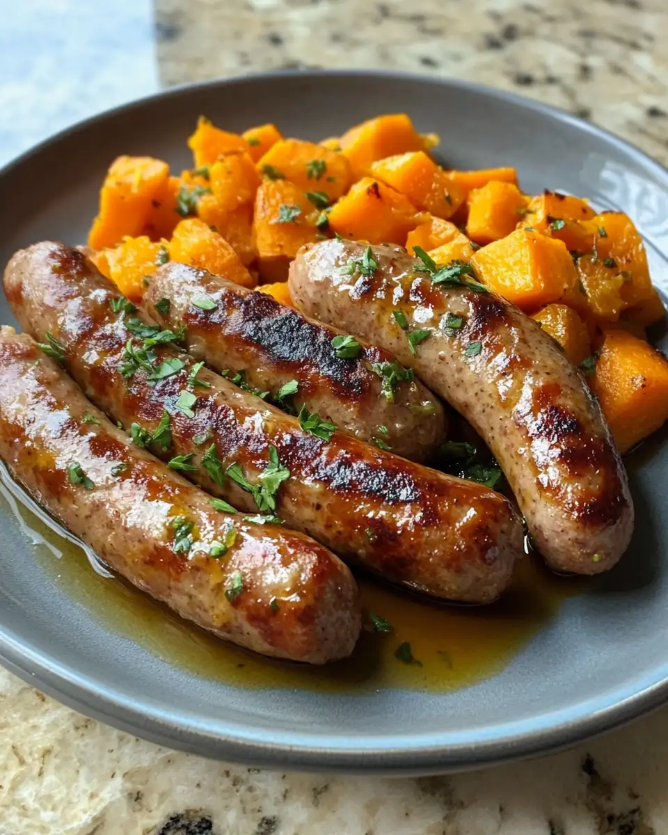 Final dish - Sweet and Savory Sensation: Honey Garlic Sausage with Sweet Potatoes