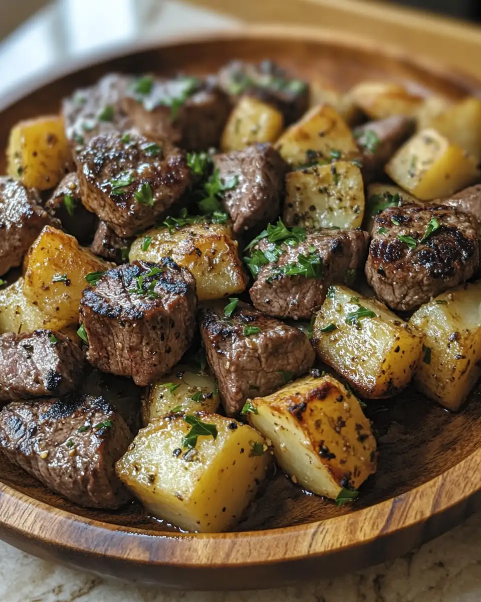 Final dish - Sizzling Garlic Butter Steak Bites and Potatoes: A Flavor Explosion