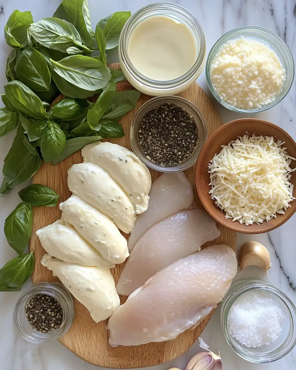 Ingredients for Mozzarella Chicken Magic with Luscious Basil Cream Sauce