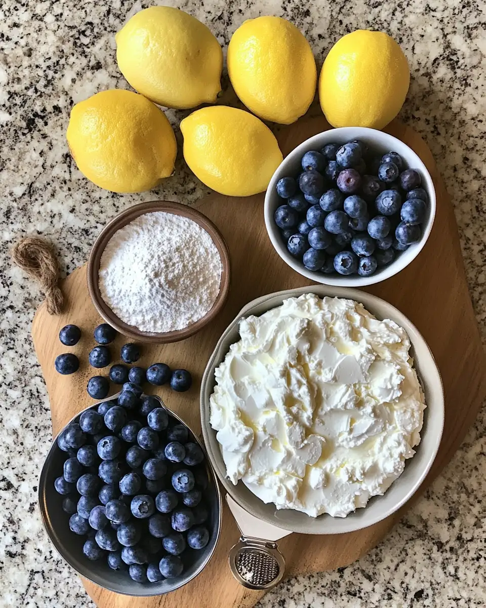 Ingredients for No-Bake Lemon Dazzling Blueberry Cream Cake: A Refreshing Dessert Delight