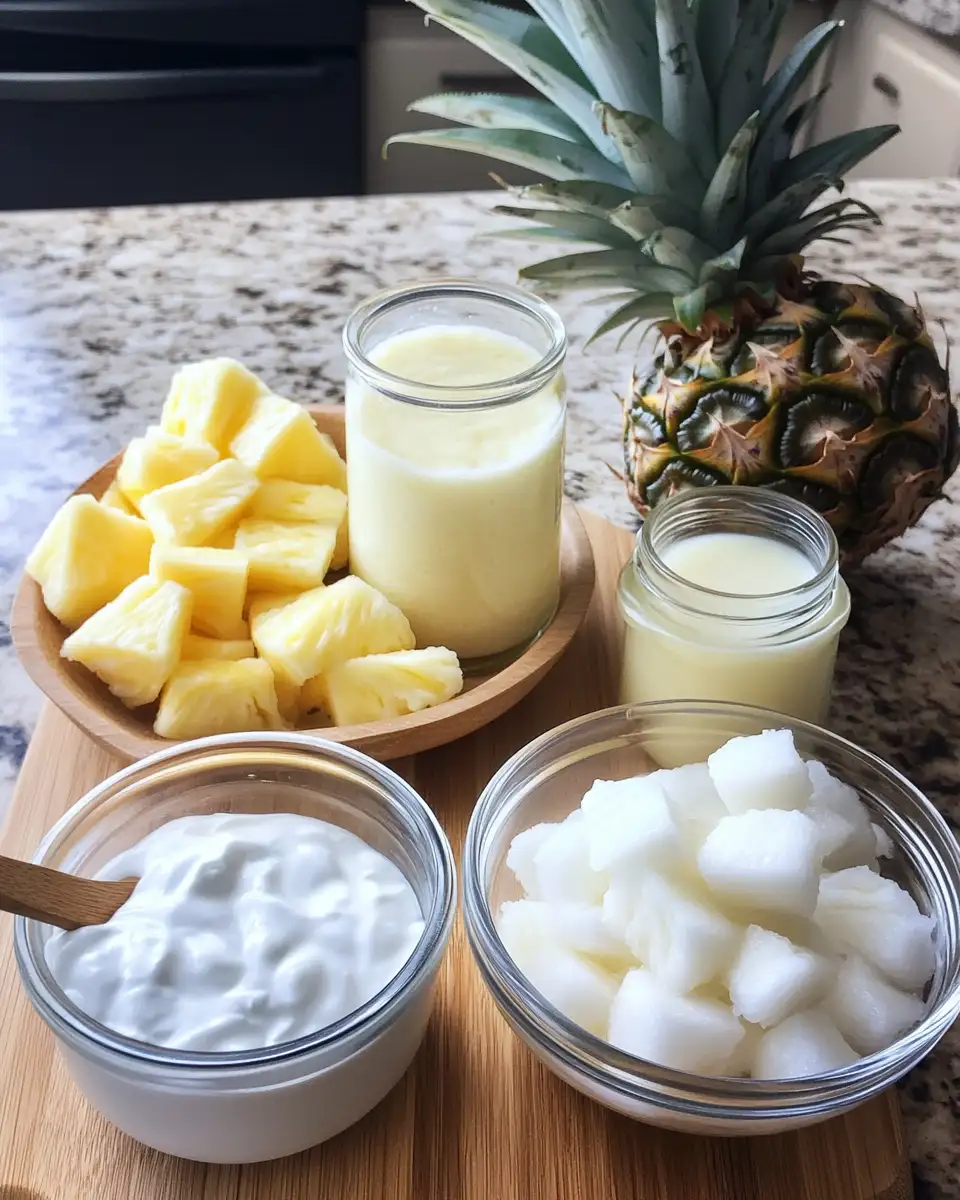 Ingredients for Tropical Bliss in a Glass Pineapple Coconut Smoothie Delight