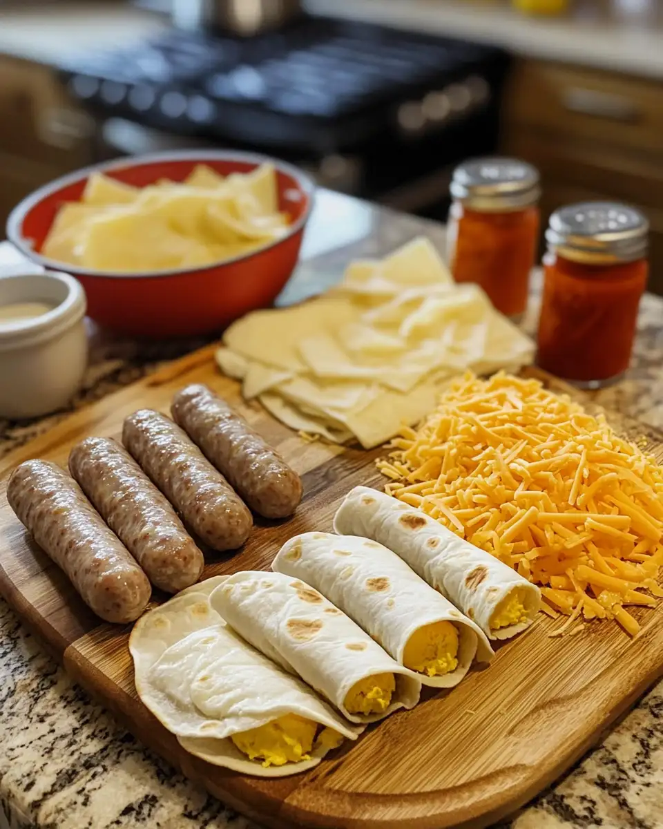 Ingredients for Rise and Shine with Delicious Sausage Egg and Cheese Breakfast Roll-Ups
