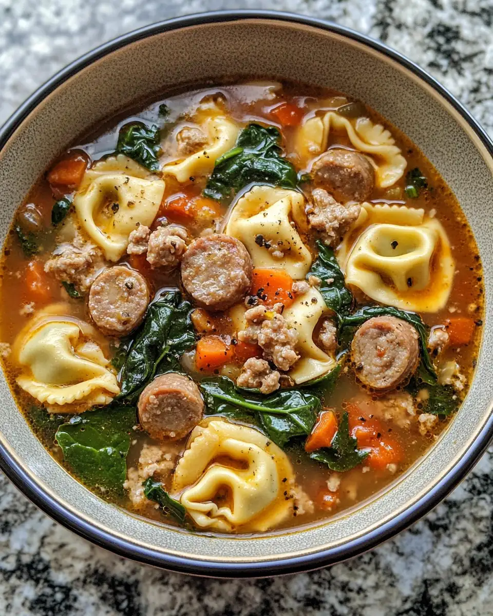 Final dish - Cozy Up with a Bowl of Sausage Tortellini Soup with Spinach