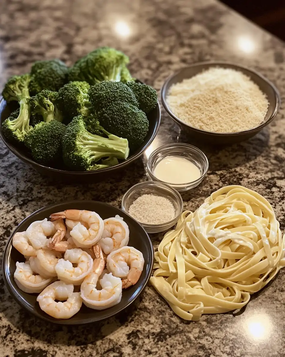 Ingredients for Creamy Shrimp and Broccoli Alfredo: A Seafood Lover's Dream