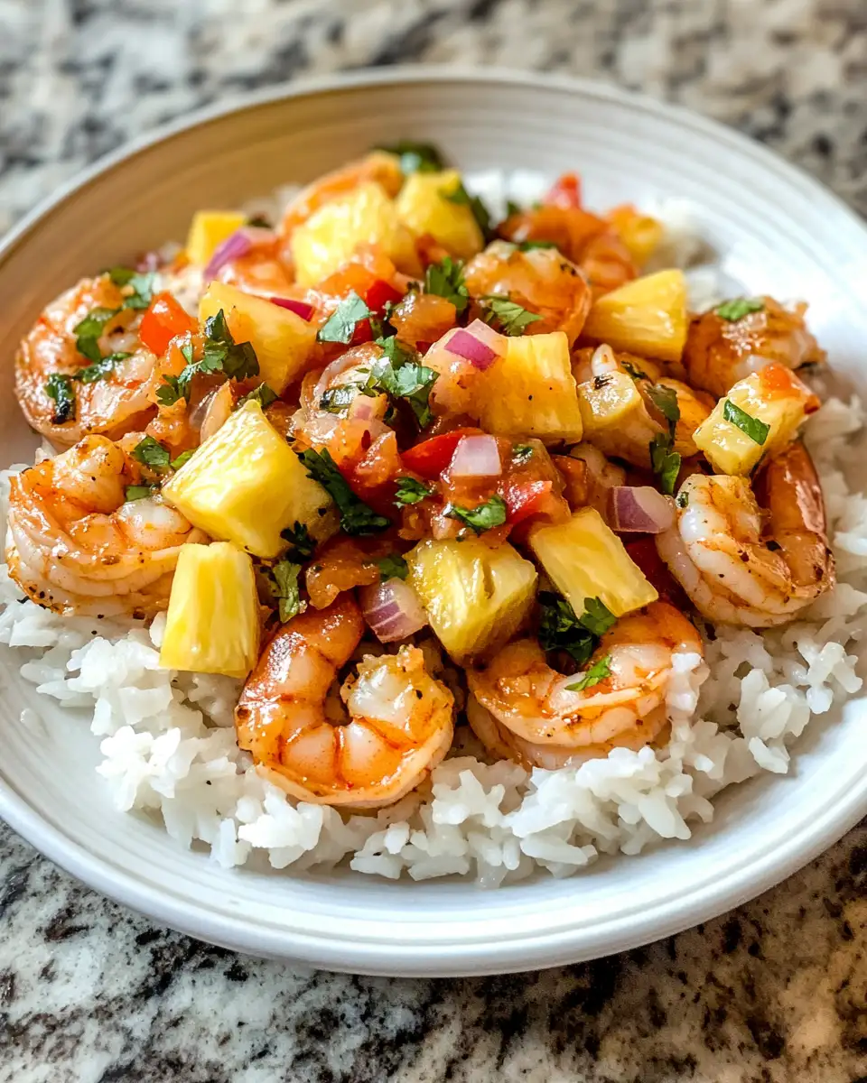 Final dish - Tropical Delight Shrimp and Rice with Pineapple Salsa Explosion