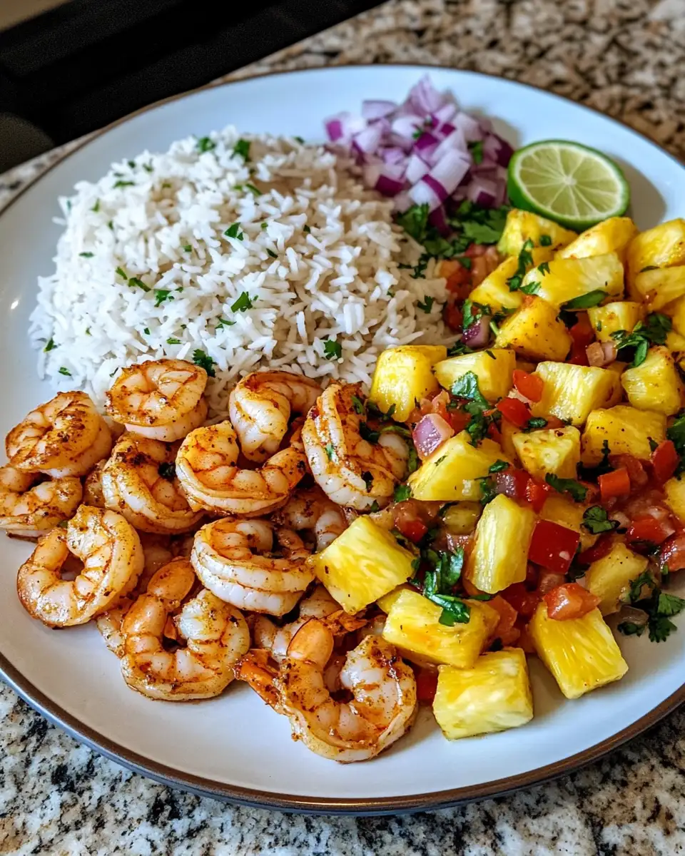Ingredients for Tropical Delight Shrimp and Rice with Pineapple Salsa Explosion
