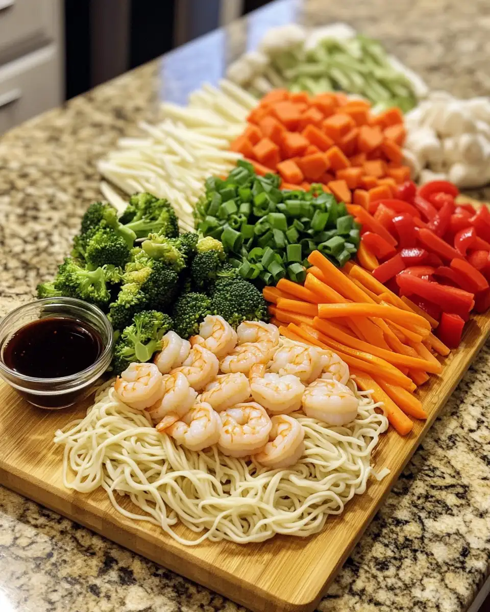 Ingredients for Sizzling Shrimp Stir Fry with Noodles for a Flavorful Feast