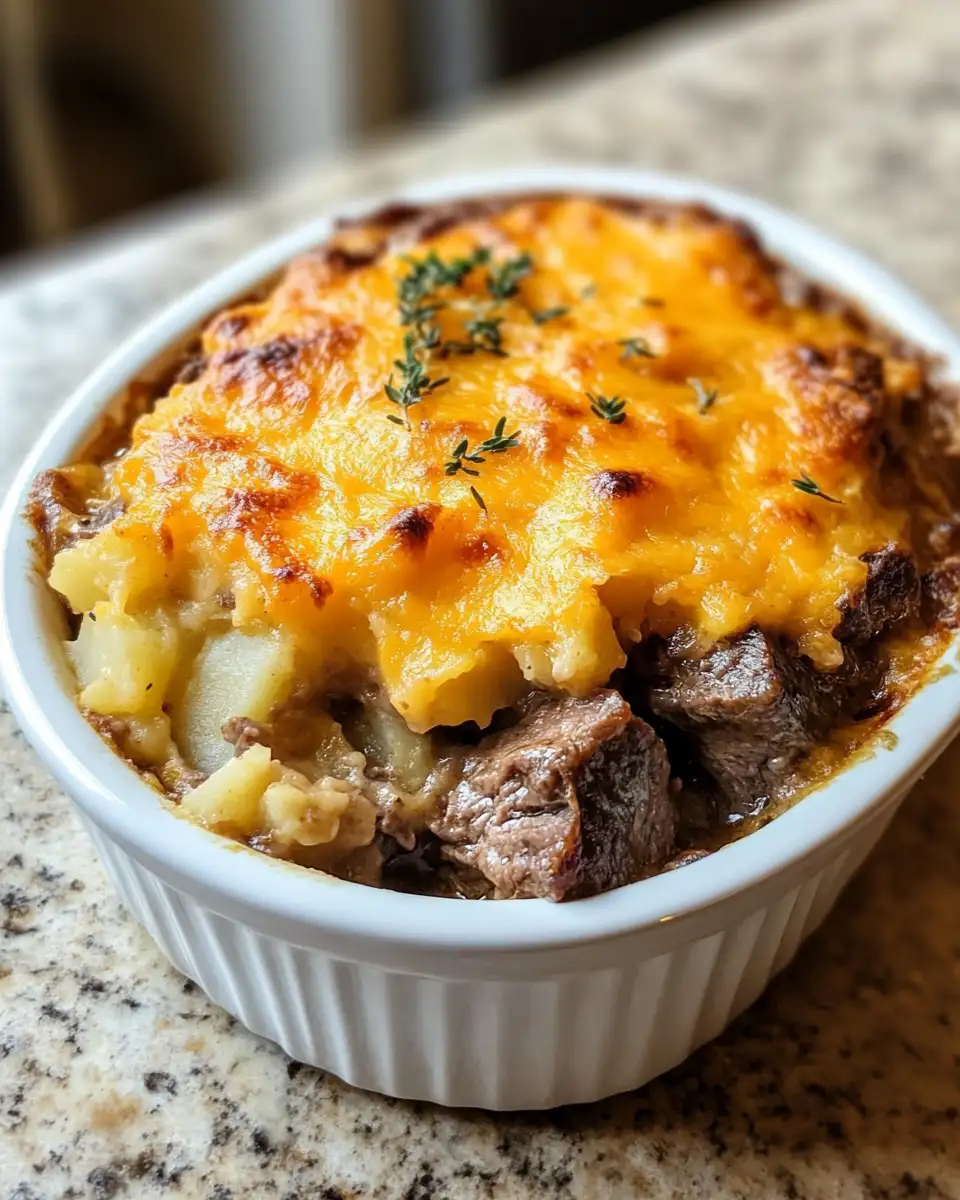 Final dish - Ultimate Comfort: Slow Cooker Steak and Cheddar Potato Casserole Delight