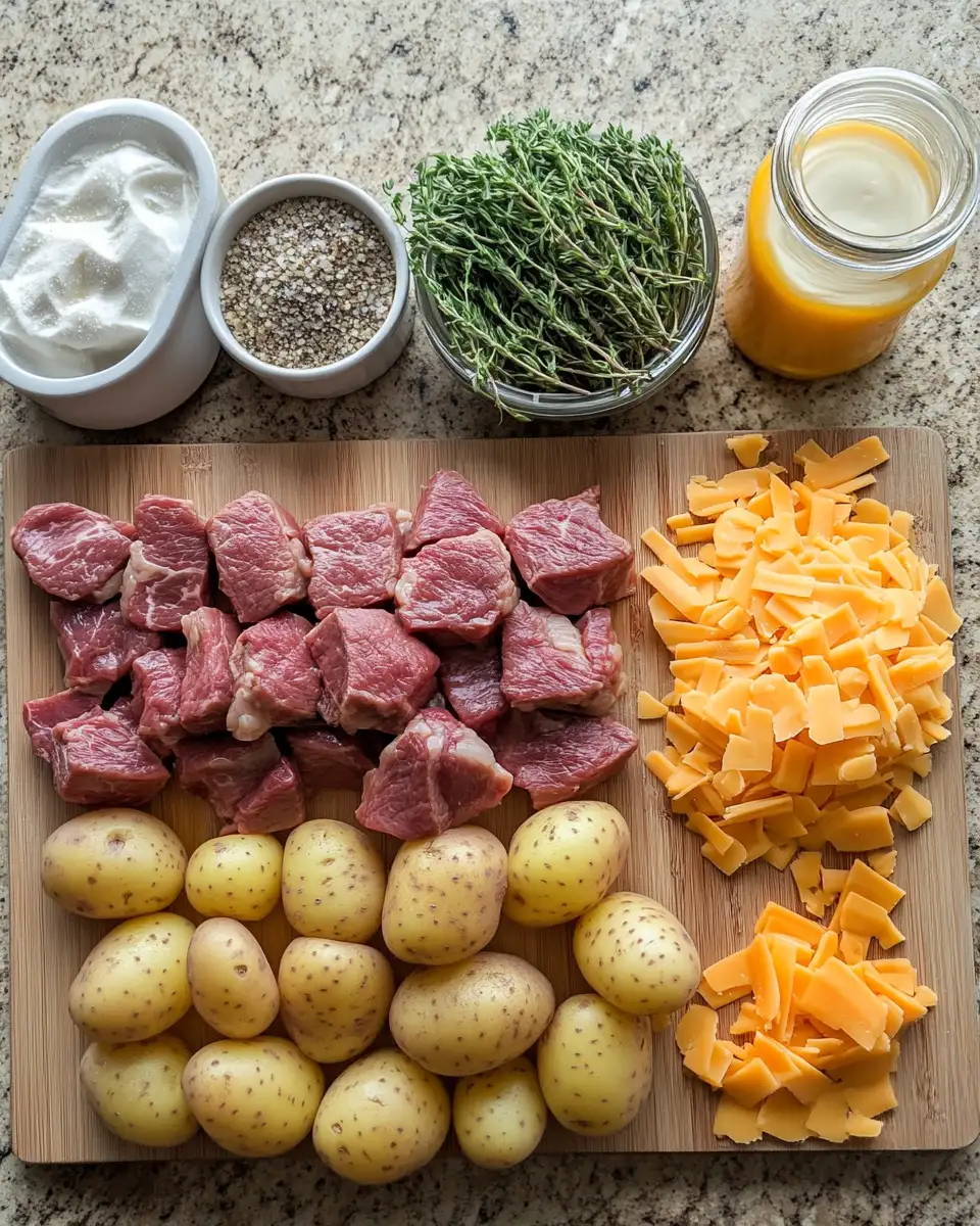 Ingredients for Ultimate Comfort: Slow Cooker Steak and Cheddar Potato Casserole Delight