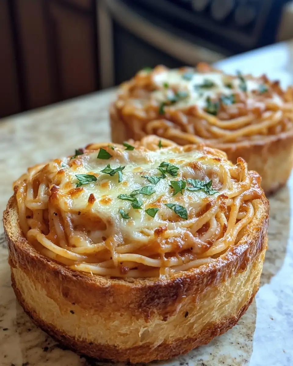 Final dish - Savor the Ultimate Comfort: Spaghetti Garlic Bread Bowls Extravaganza