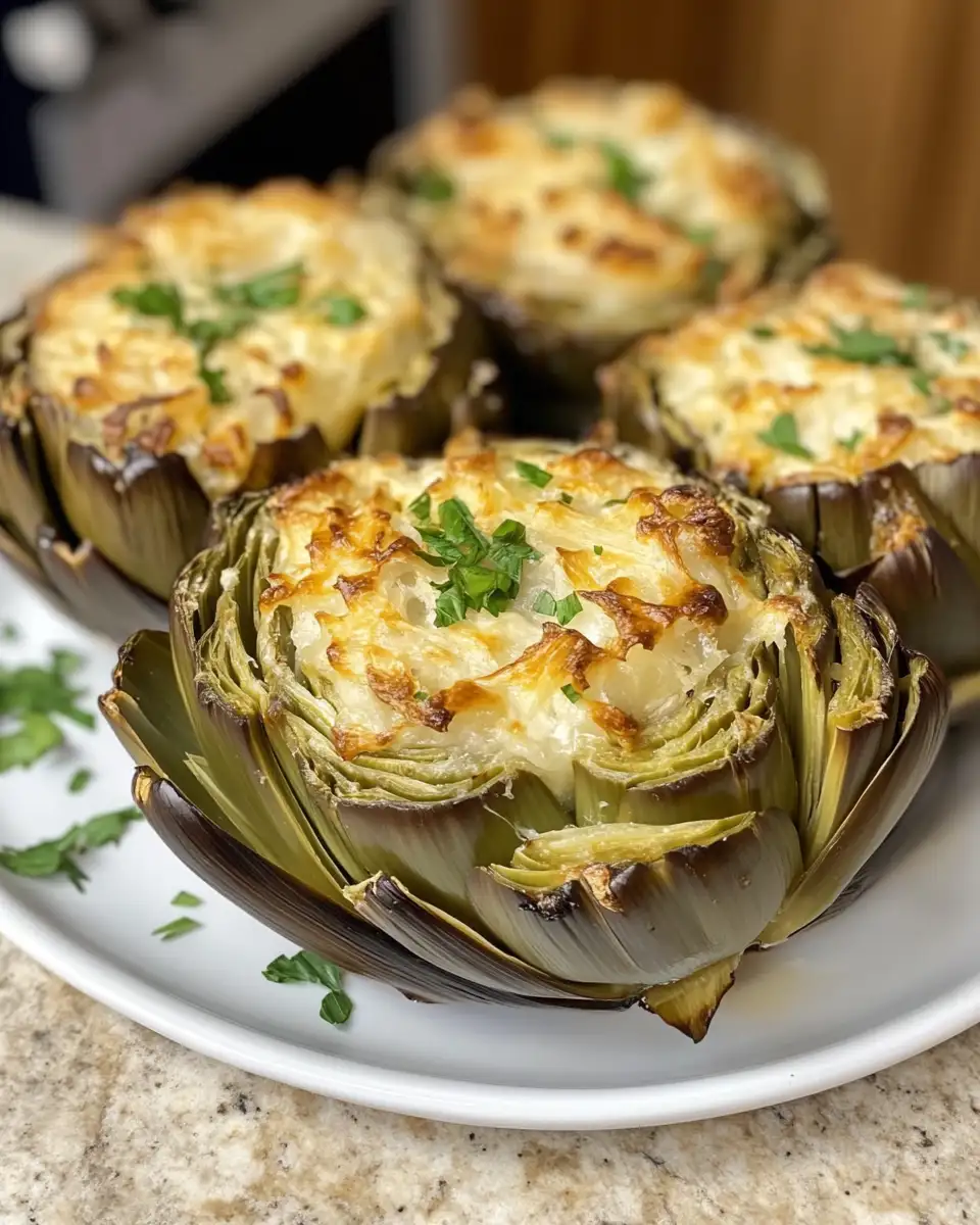 Final dish - Irresistibly Delicious: Baked Artichokes Stuffed with Parmesan and Garlic