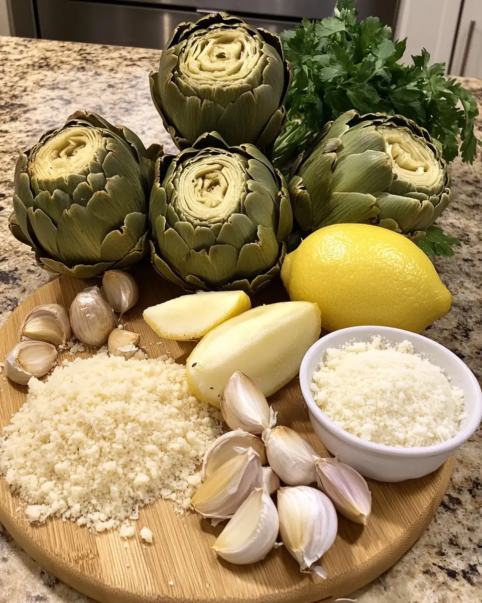 Ingredients for Irresistibly Delicious: Baked Artichokes Stuffed with Parmesan and Garlic