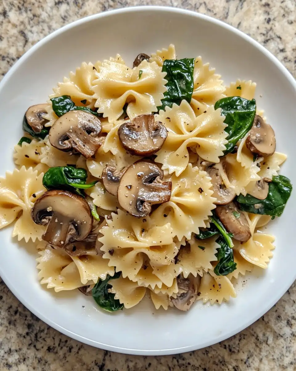 Final dish - Savor the Symphony: BowTie Pasta with Mushrooms, Spinach, and Onions