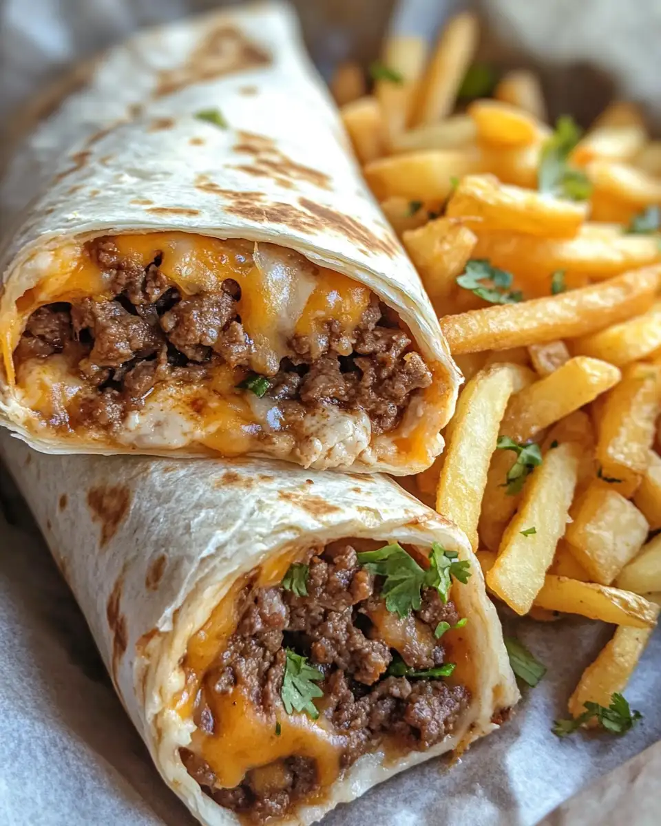 Final dish - Ultimate Cheesy Beef Burritos and Fries Combo Extravaganza