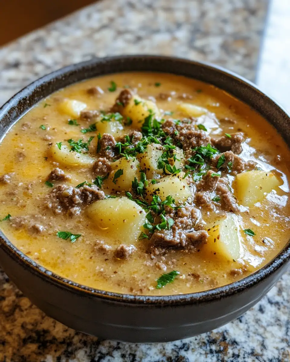 Final dish - Indulge in Comfort: Savory Cheesy Beef & Potato Soup Explosion