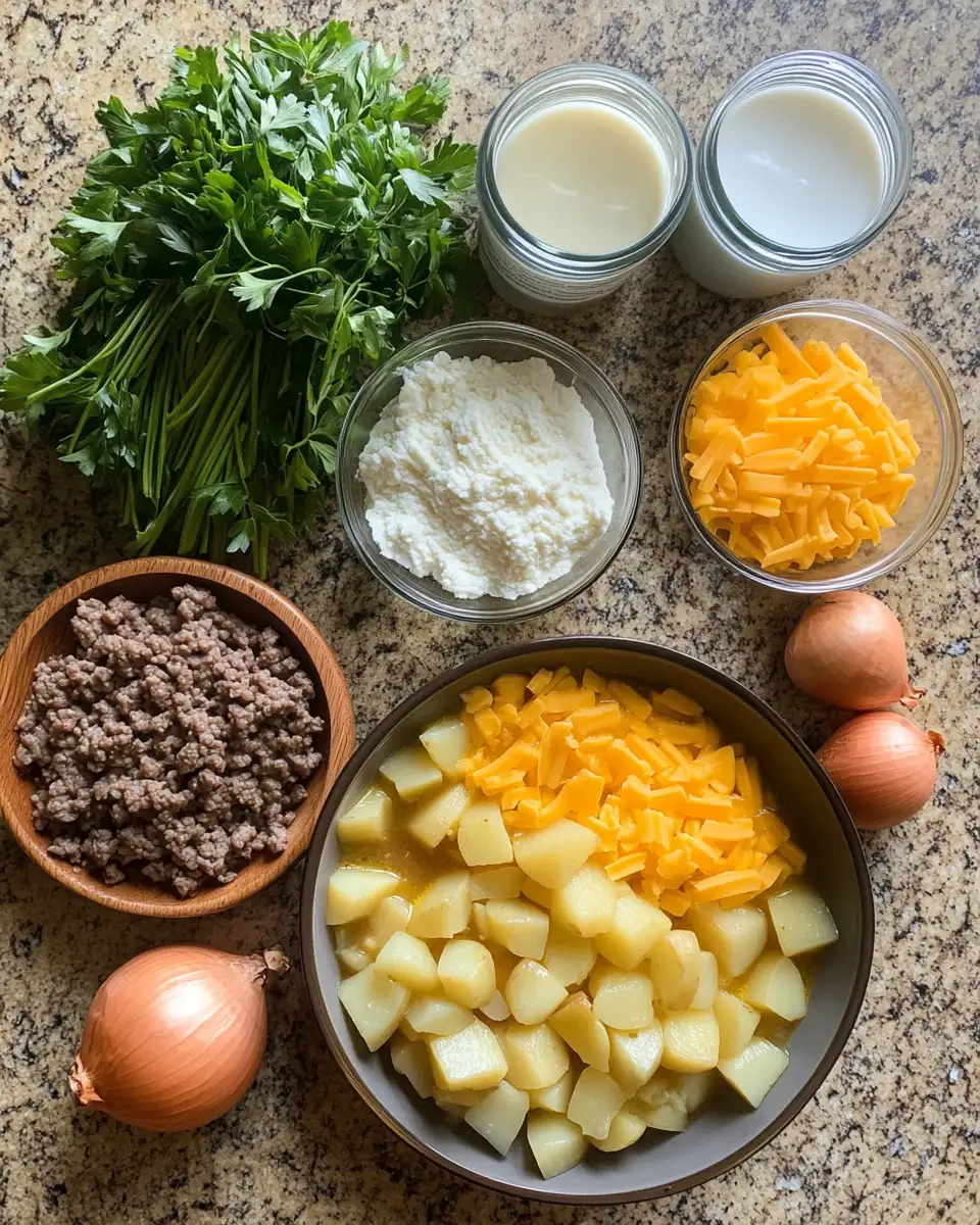 Ingredients for Indulge in Comfort: Savory Cheesy Beef & Potato Soup Explosion