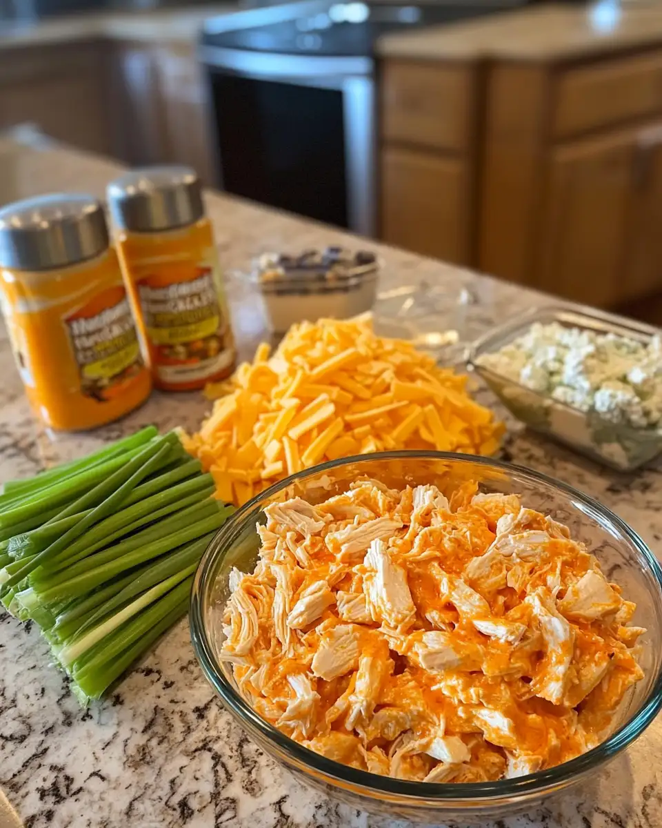 Ingredients for Irresistibly Cheesy Crock Pot Buffalo Chicken Dip Delight