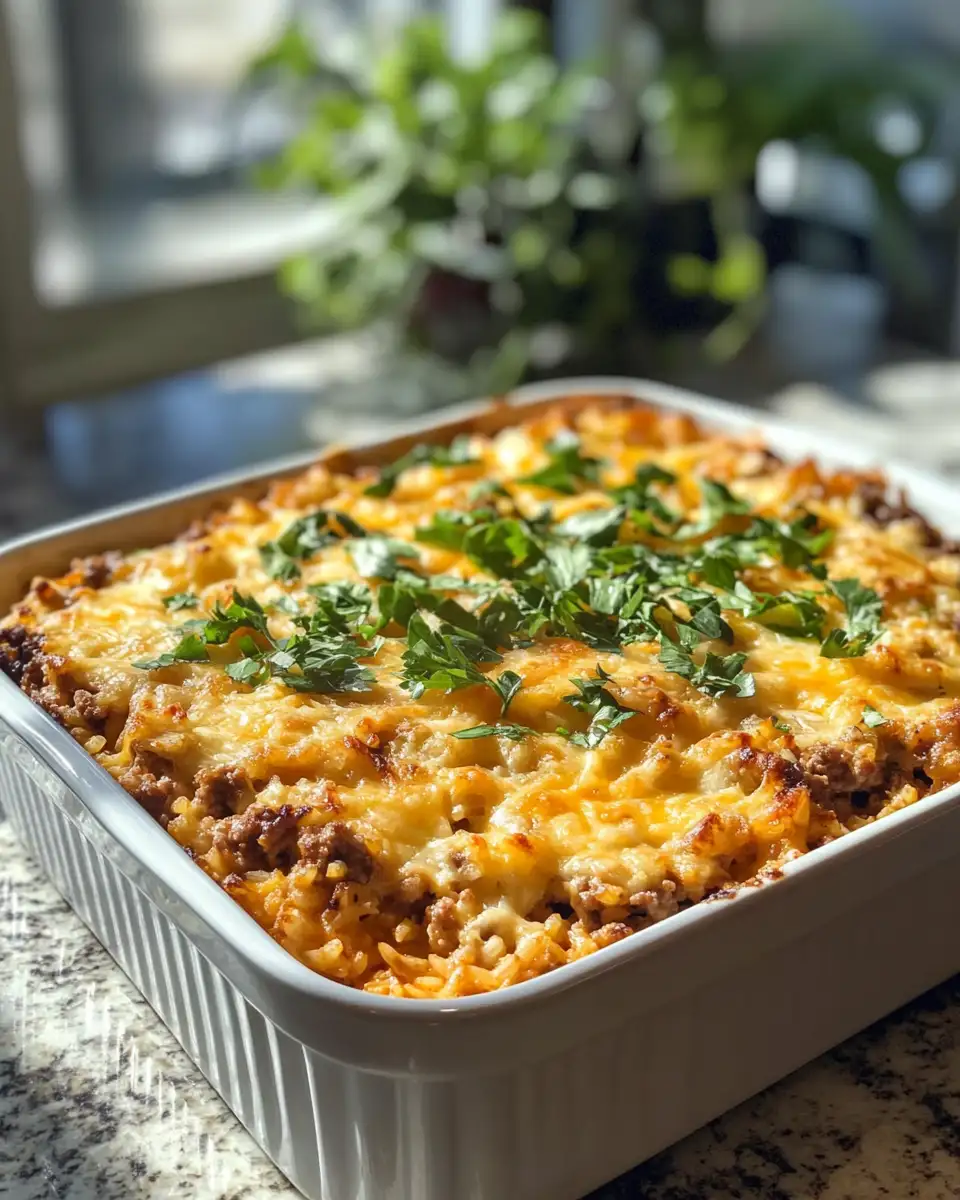 Final dish - Ultimate Comfort: Irresistibly Cheesy Ground Beef Rice Casserole