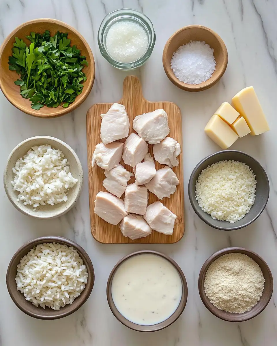 Ingredients for Flavor-Packed Chicken Rice Bowls with Dreamy Creamy Garlic Sauce