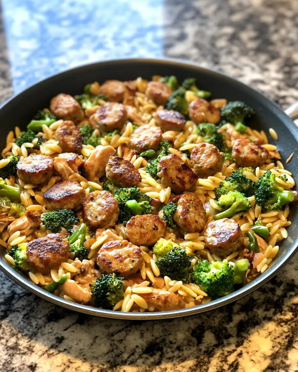 Final dish - One-Pan Wonder: Chicken Sausage Broccoli and Orzo Skillet Delight