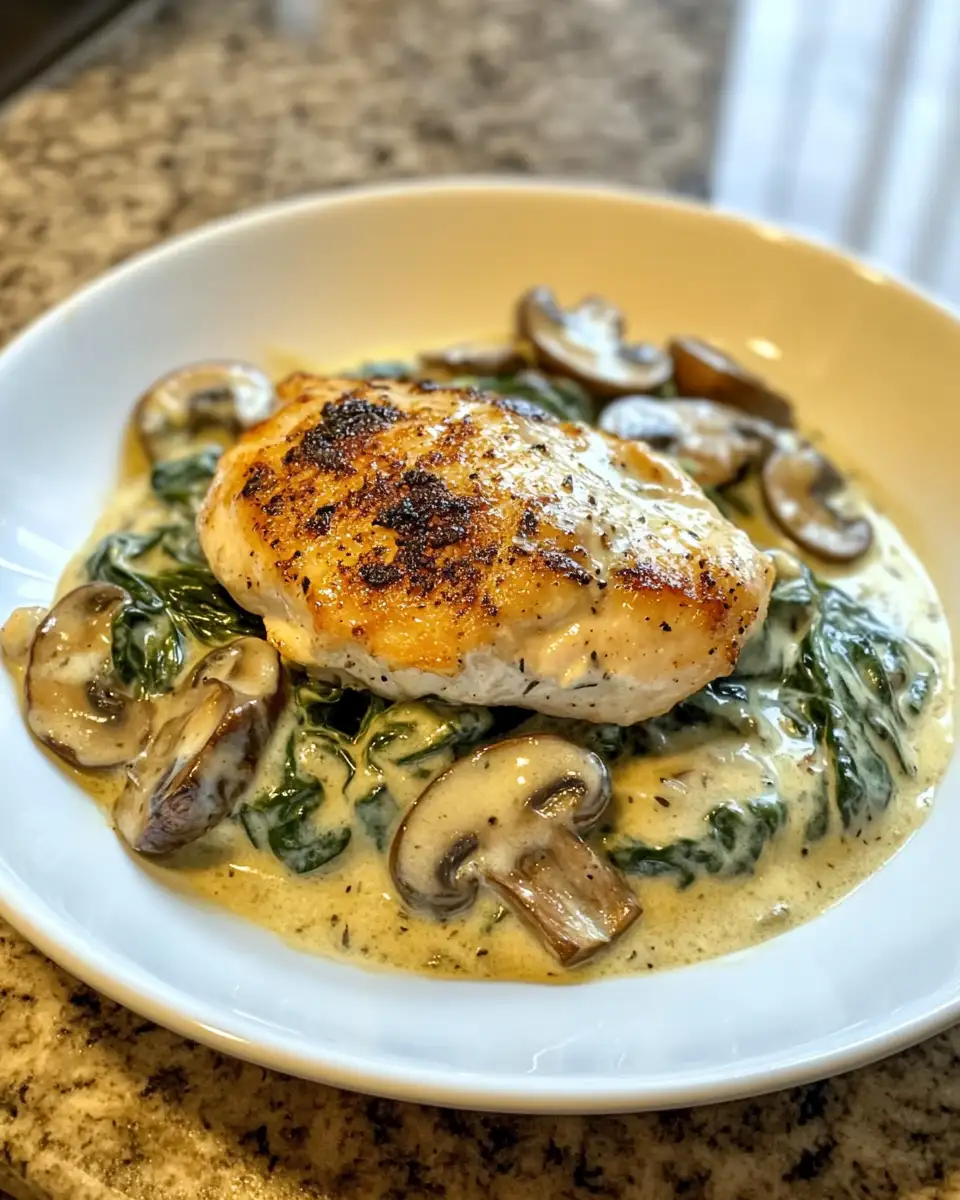 Final dish - Savory Delight: Chicken with Creamed Spinach and Mushrooms