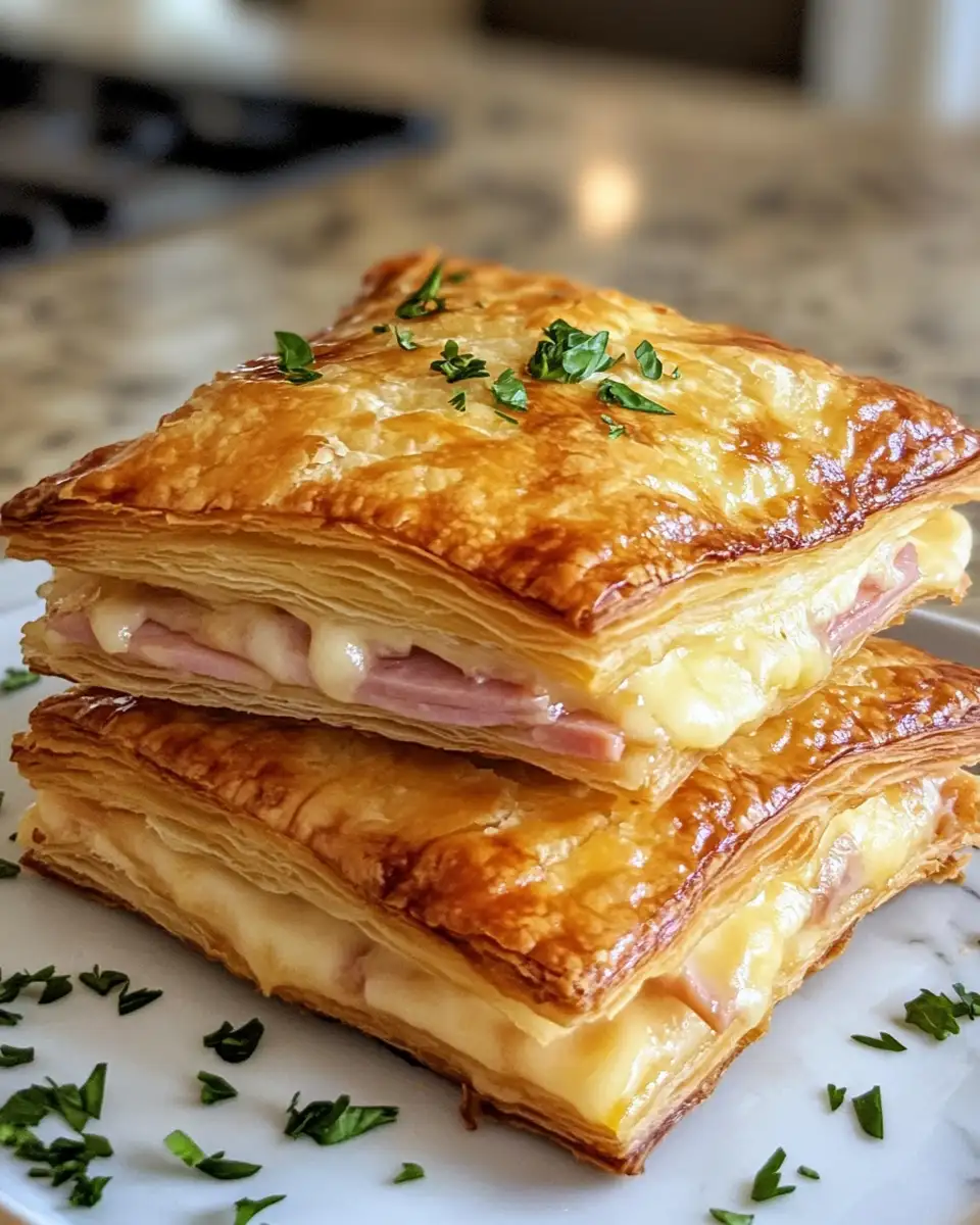 Final dish - Irresistible Layers: Crispy Ham & Cheese Puff Pastry Stacks Delight