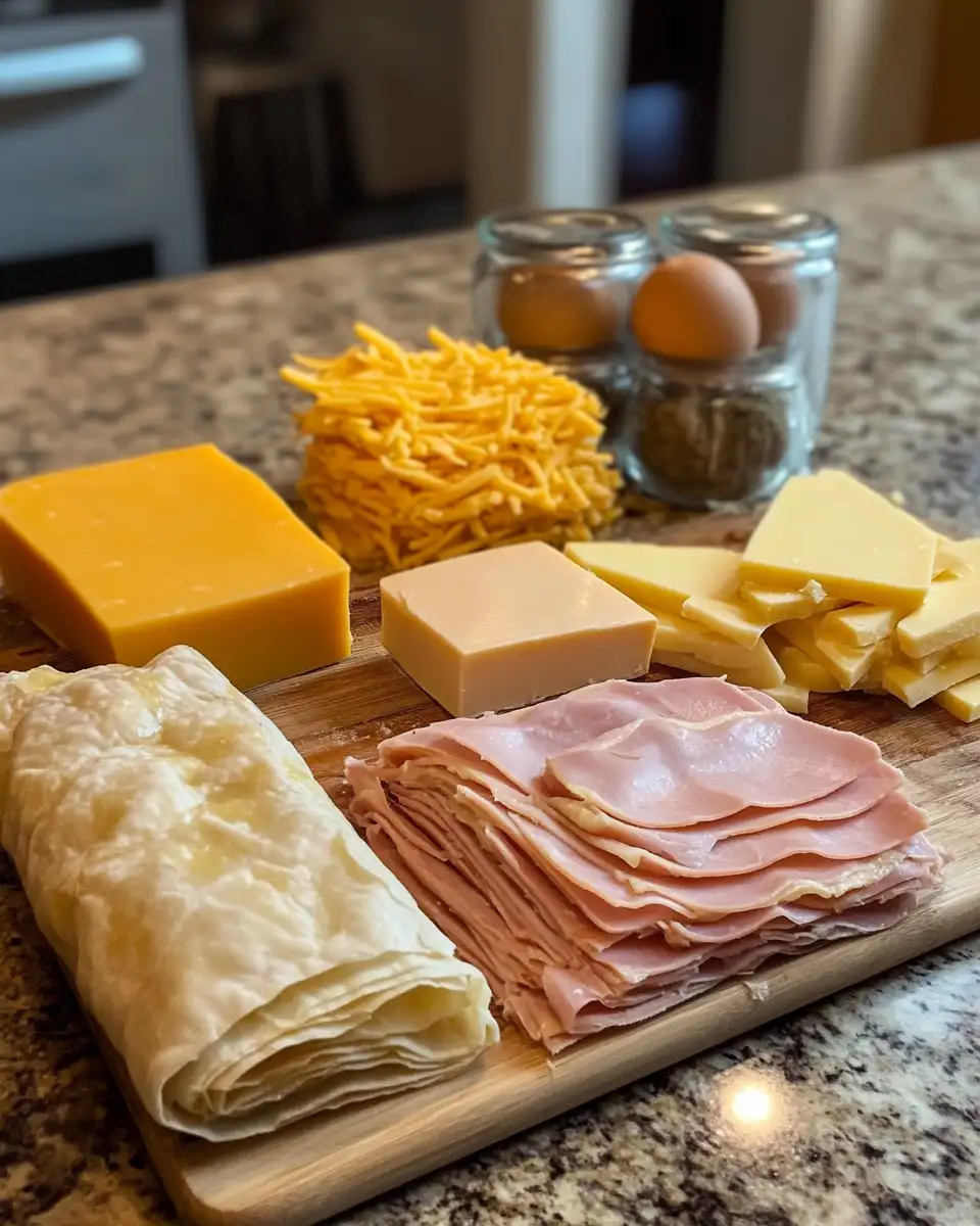 Ingredients for Irresistible Layers: Crispy Ham & Cheese Puff Pastry Stacks Delight