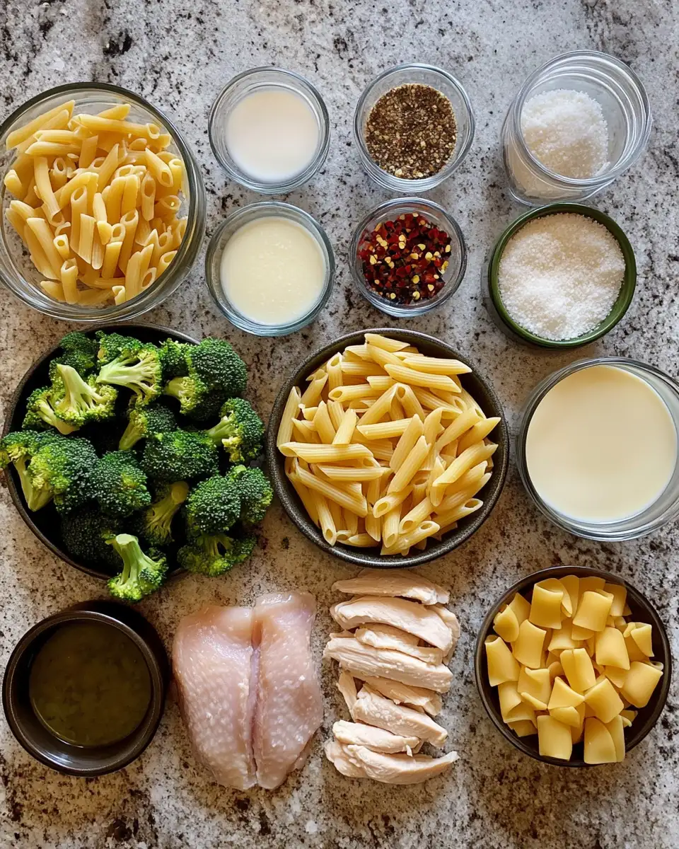 Ingredients for One-Pan Cheesy Chicken Broccoli Pasta: A Simple and Delicious Dinner Delight